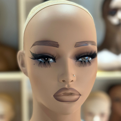 Factory-Cross-border PVC Head Mannequin for Wigs, Double-Shoulder Style | European & American Makeup Model Head | Jewelry Display Stand Props