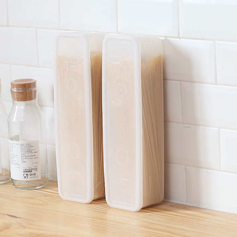 Fideos de cocina refrigerador caja de almacenamiento de alimentos caja de plástico cuadrado sellado transparente alargado con tapa apilable