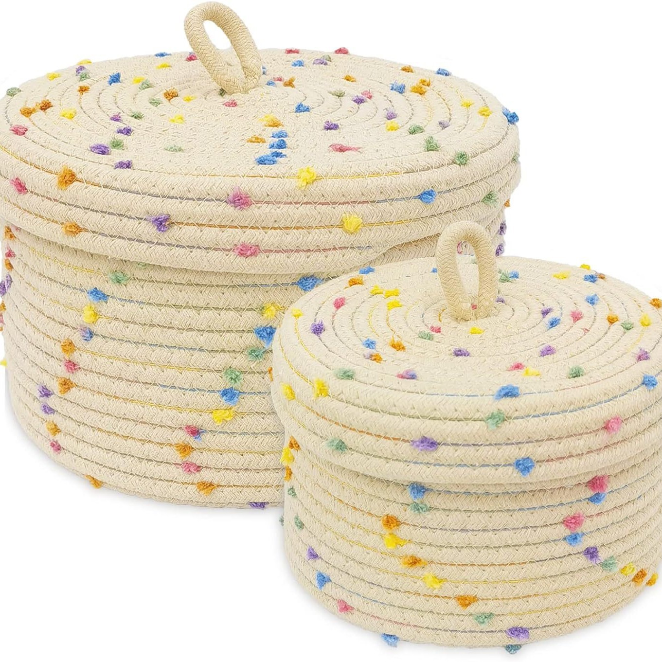 カラーポイント収納バスケット編みテーブル蓋付きスナック玩具収納バスケット雑物下着収納キー整理