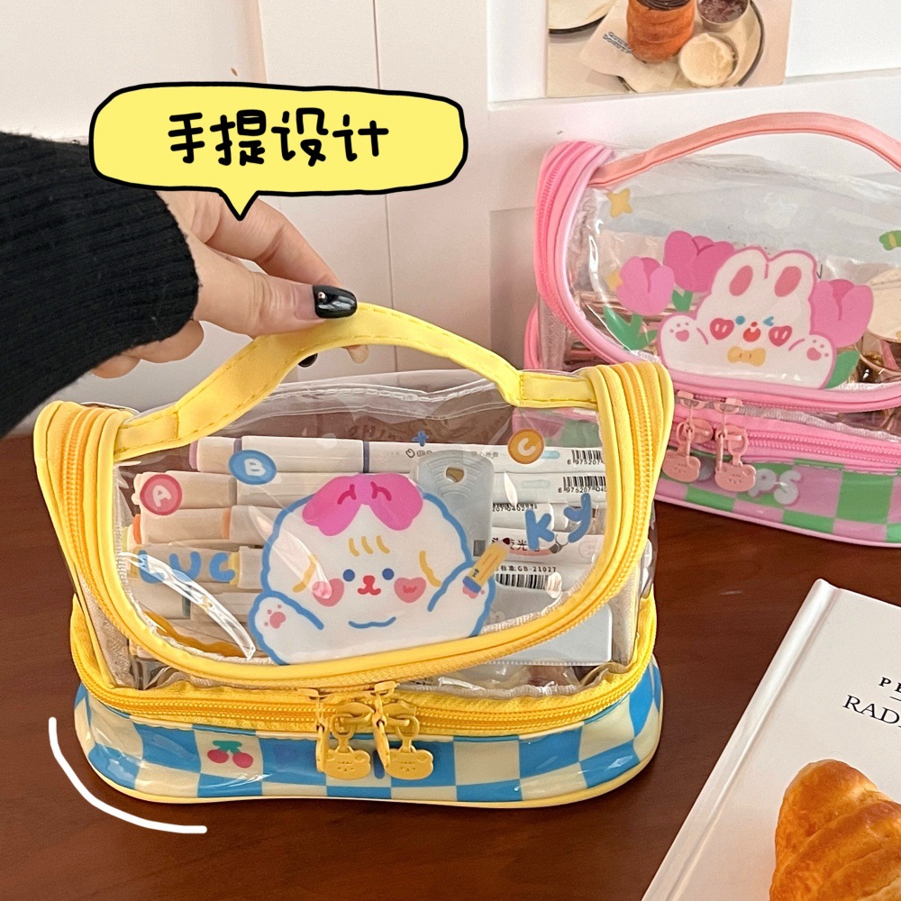 Tengyi original bolsas de papelería transparentes de dibujos animados bolsas de bolsillo de estudiantes de gran capacidad de alto valor de belleza bolsas de almacenamiento de cosméticos para jóvenes