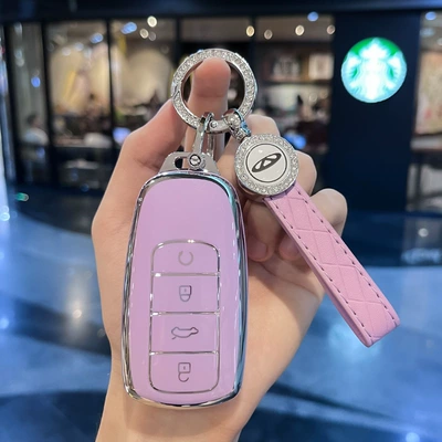 Arrizo 8 Key Cover: Car key bag - model-c-purple-key-cover-diamond-ring-car-logo-leather-buckle