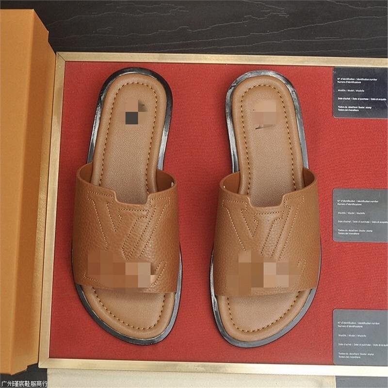 Cross-Border Large Size Genuine Leather Soft-Soled Men's Slippers, High-End Light Luxury Casual Slip-On Sandals, Vietnamese Rubber Slide Beach Shoes