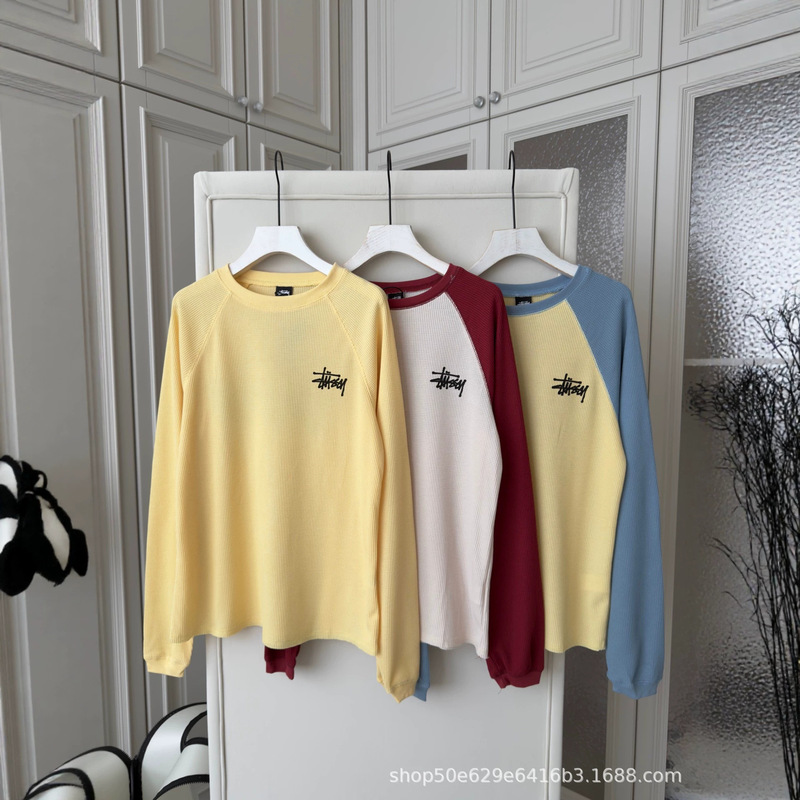 New color-blocked round-neck knit sweater for women, long-sleeved, loose, casual, fashionable, trendy top