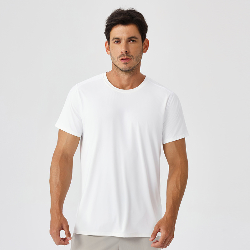 男性春夏氷糸日焼け止め運動tシャツ速乾フィットネス半袖屋外ゆるい通気性丸首ランニング上着|undefined