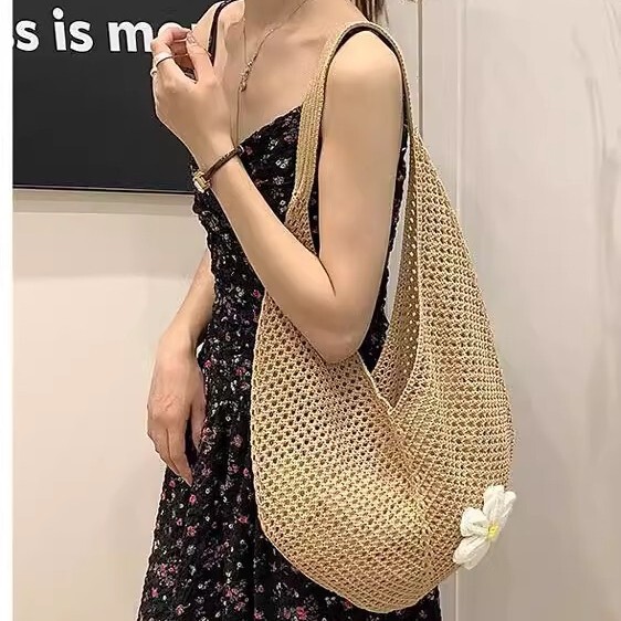女性のための大容量バッグ 2025 新しい多用途ショルダービーチバケーションビーチバッグ織りわら通勤トートバッグ|undefined