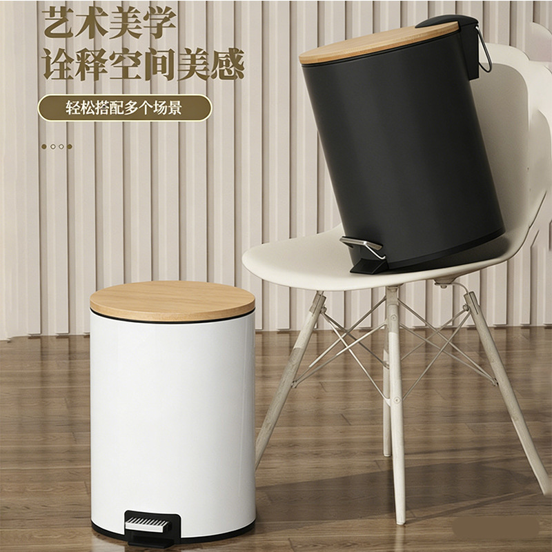 Cubo de basura con tapa de bambú y cierre silencioso, para cocina o baño