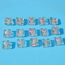 手工琉璃直孔透明方块花朵散珠DIY串珠耳饰手链项链材料批发饰品