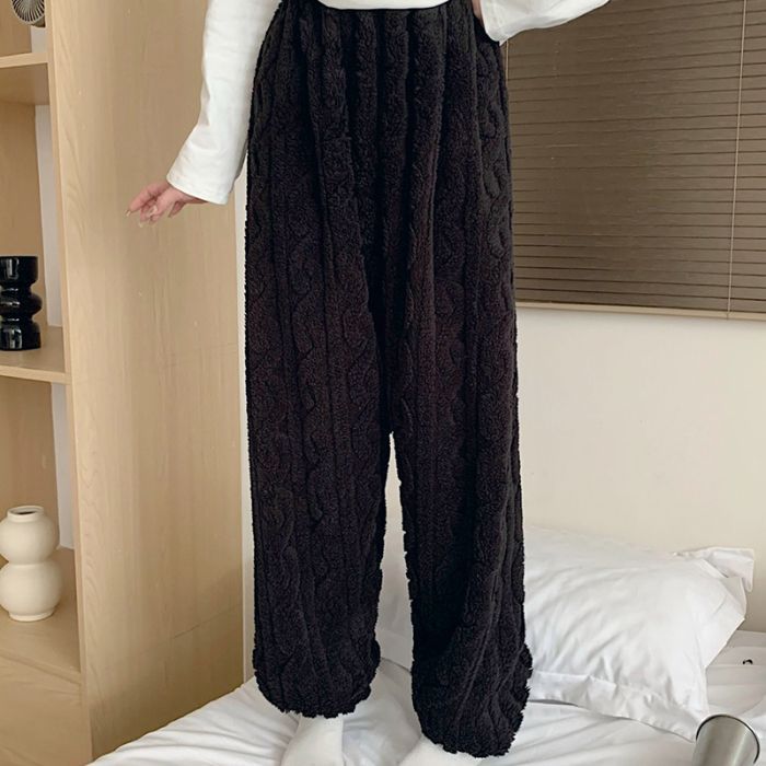 Pijamas jacquard de peluche de invierno de otoño de mujeres pantalones largos ociosos para aumentar el peso de 260 kg pesados MM pijamas de peluche ropa para el hogar