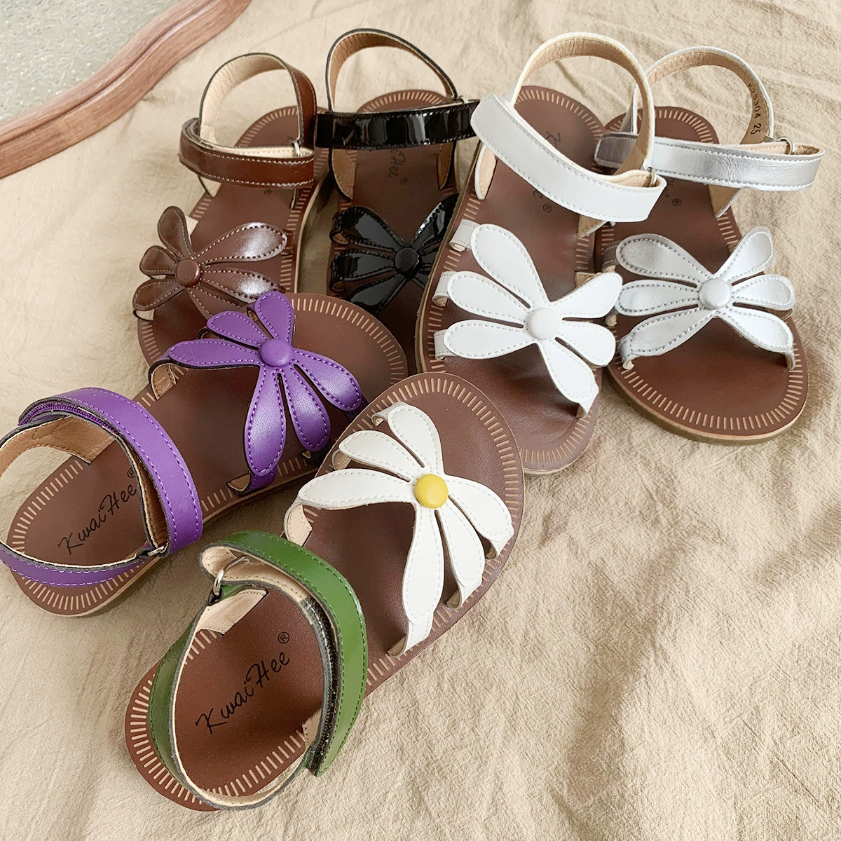 Трансграничный новый 2025 летний цветочный сандалий для девочек с открытыми пальцами