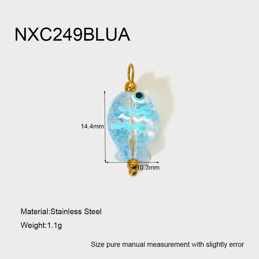 2g Weight PVD Coated Gold Plating Process Pendant Jewelry Making Type 22*20MM Jewelry Making Size 1 Piece Quantity 304 Stainless Steel, Glass Material Color Block, Heart Shape, Fish Pattern Cute, Sweet Style Irregular Craft 1 Piece 22*20MM 304 Stainless Steel Glass Color Block Heart Shape Fish Polished Pendant DIY Ornament Accessories 9