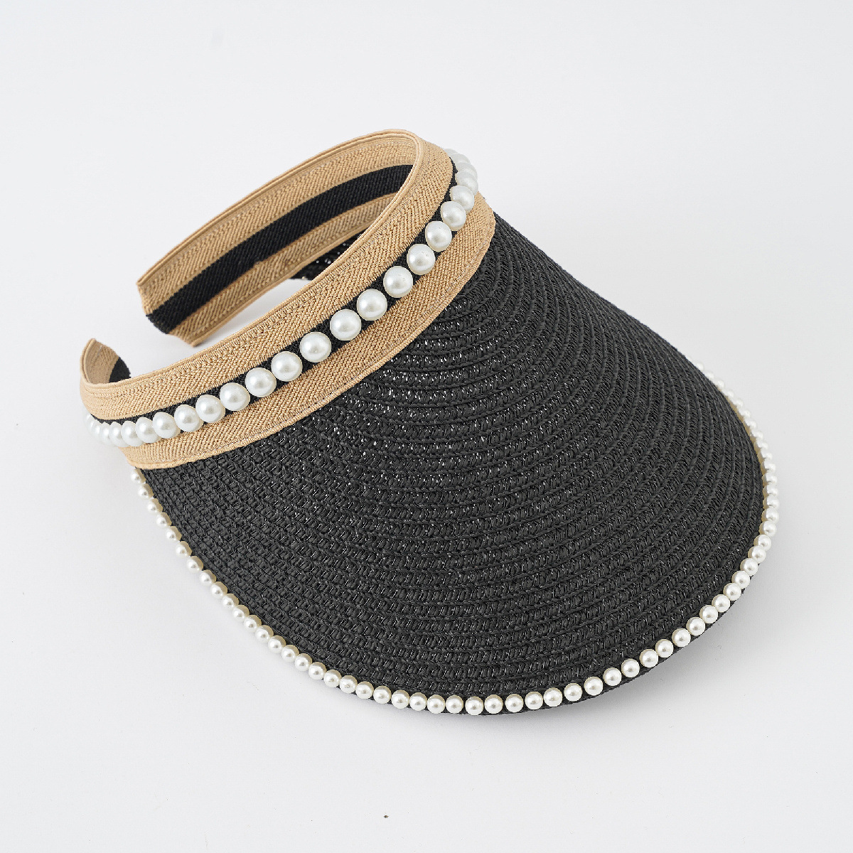 Red perla roja vacía superior paja sombrero mujer verano sol protección moda playa sombrero gran ala diadema sol sombrero marea