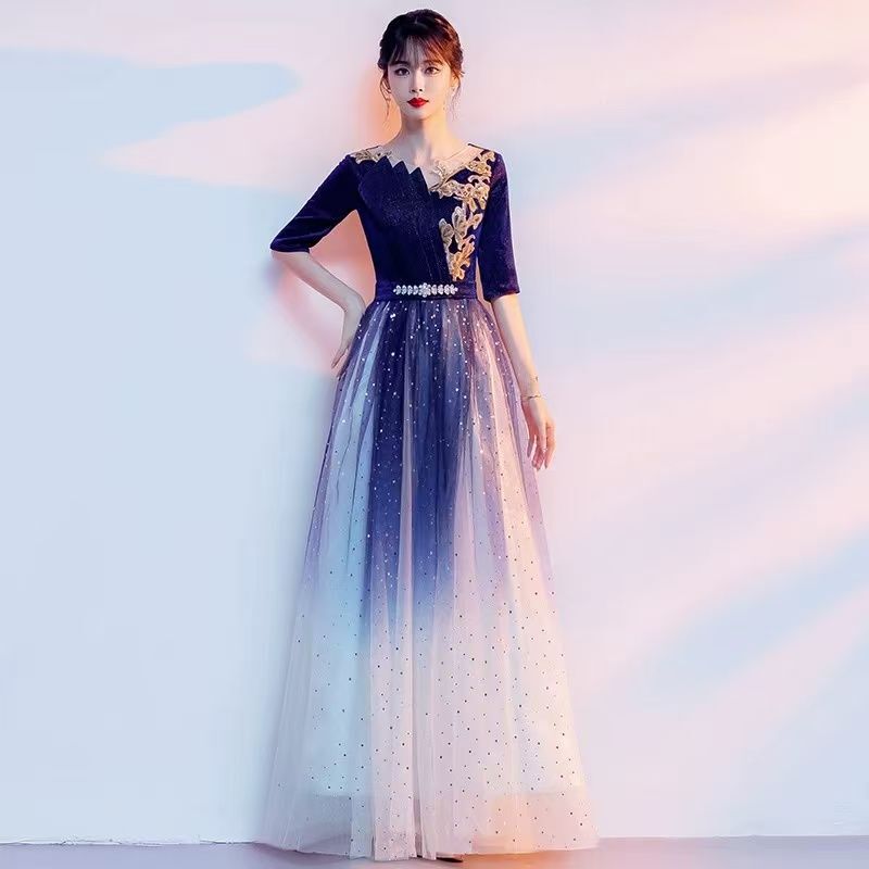 大合唱団パフォーマンス服女性のロングスカート学生赤い歌朗読服ホスト宴会気質スリムイブニングドレス女性|undefined