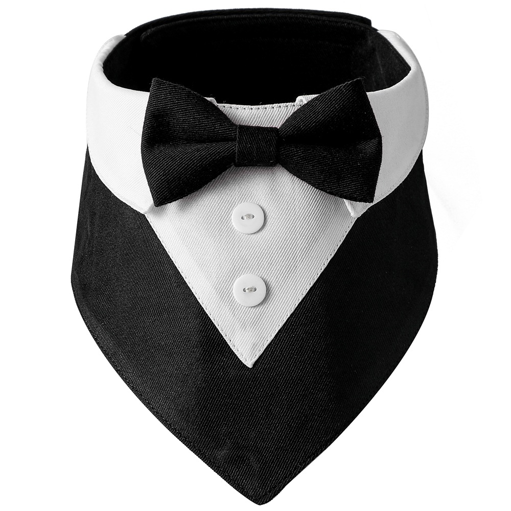 Fábrica en stock transfronteriza nuevo guapo estilo británico traje de boda mascota saliva toalla Velcro perro toalla triángulo