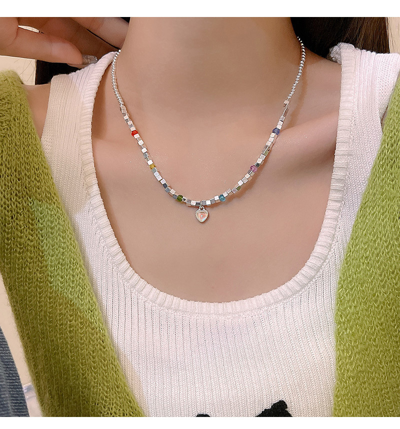 Fashion Heart Shape Resin Copper Beaded Plating Pendant Necklace 1 Piece