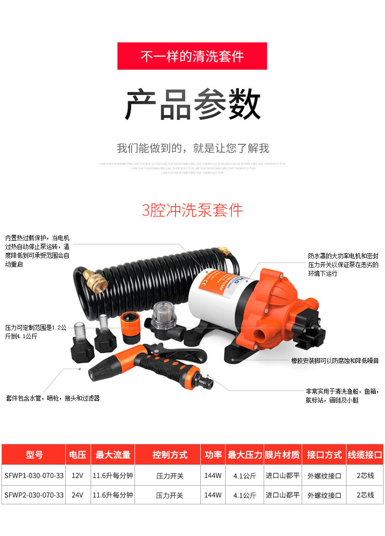 12V24V deck washing pump kit car wash pump washing pump diaphragm pump portable washing kit