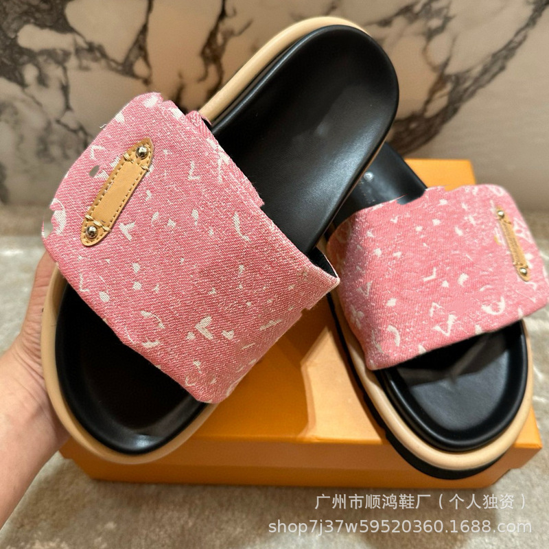 驴家魔术贴厚底拖鞋夏季新款百搭休闲老花情侣大码一字沙滩凉拖鞋|undefined