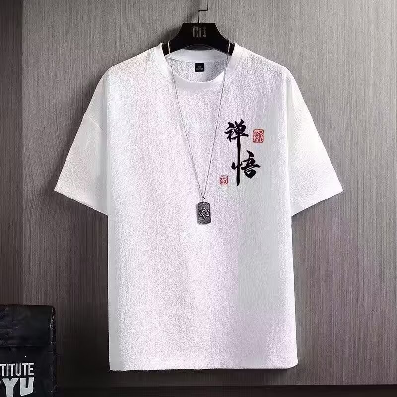 跨境青少年短袖t恤大码男装新款夏季速干半袖潮牌宽松上衣服文艺