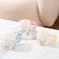 Cute Tulip Breakfast Water Cup Girl Heart Student Ceramic Cup with Lid and Spoon Home Use Mugs Engraved Coffee Cup