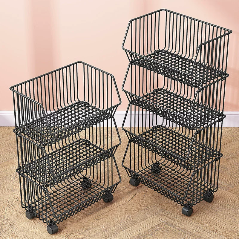 Multi-Layer Vegetable Basket Rack, Corner Kitchen Storage, Stackable 2–5 Tiers, Optional Wheels