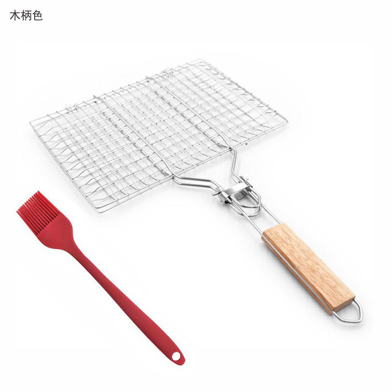 Barbacoa de acero inoxidable BBQ transfronteriza, mango plegable para exteriores, rejilla para hornear, rejilla para barbacoa, rejilla para pescado a la parrilla cuadrada, clip para salchicha
