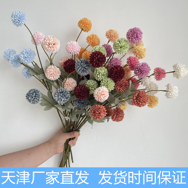 Nueva simulación de 5 cabezas de cebolla verde bola 5 cabezazo crisantemo boda auditorio fondo decoración suave arreglo floral mesa flor botella flor colocación