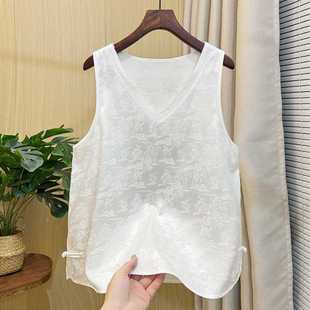 Real Shot of New Satin V Neck Lace Color Matching Plate Loose Vest Sleeveless Women