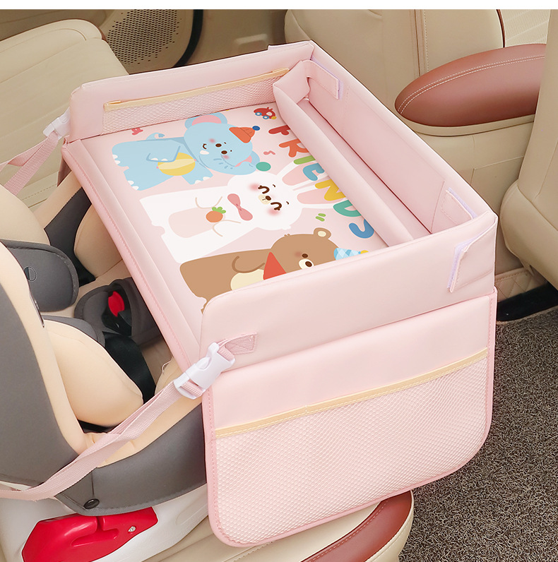 Car-Mounted Child Safety Seat Tray, Foldable Waterproof Table for Children's Car Use, Stroller Tray