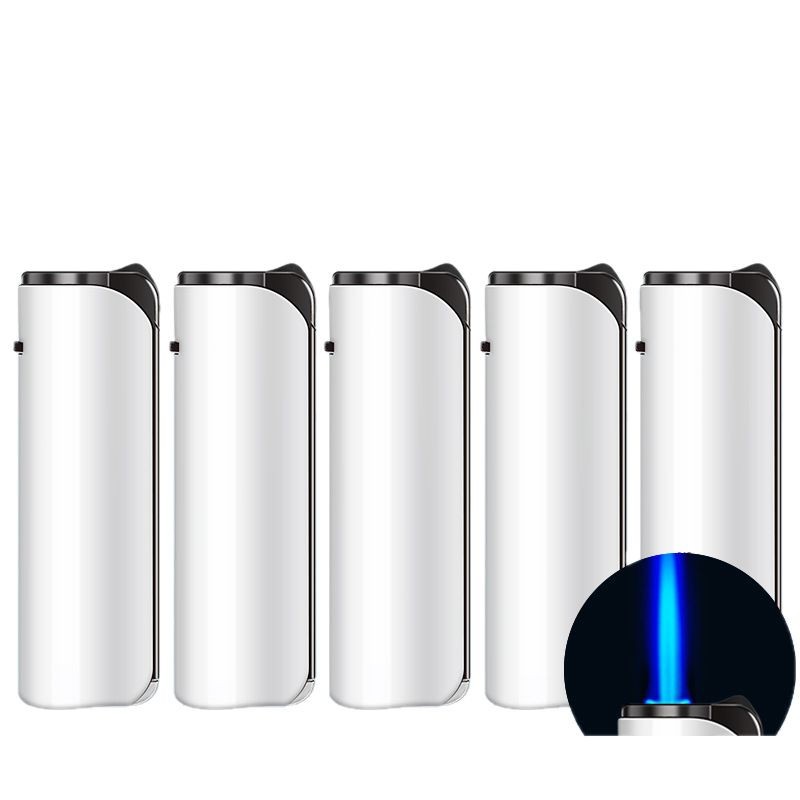 Publicidad de encendedor a prueba de viento de metal inflado láser de alta calidad impresión directa llama azul impresión UV color publicidad