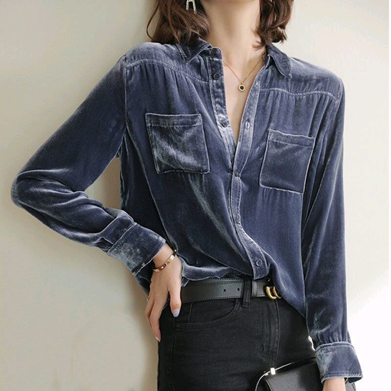 European High-End Velvet Shirt for Women, Long-Sleeved, Elegant and Versatile Top, Loose-Fitting Base Shirt, Trendy and Stylish for Work European High-End Velvet Shirt for Women, Long-Sleeved, Elegant and Versatile Top, Loose-Fitting Base Shirt, Trendy and Stylish for Work