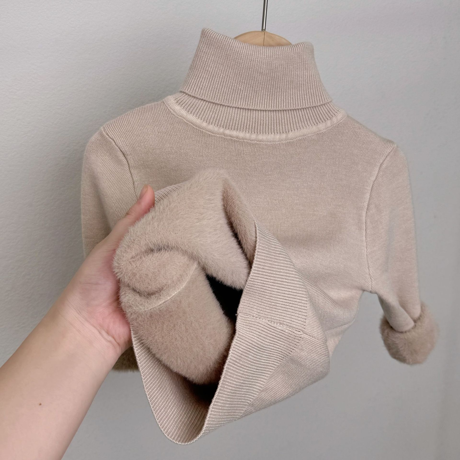 Niñas más suéter de terciopelo un terciopelo grueso niños de cuello alto para niños de invierno bebés base de punto chaqueta
