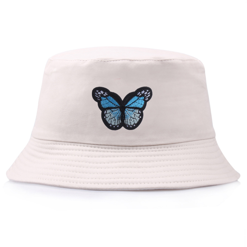 Sombrero pescador para mujer con bordado de mariposa, estilo japonés