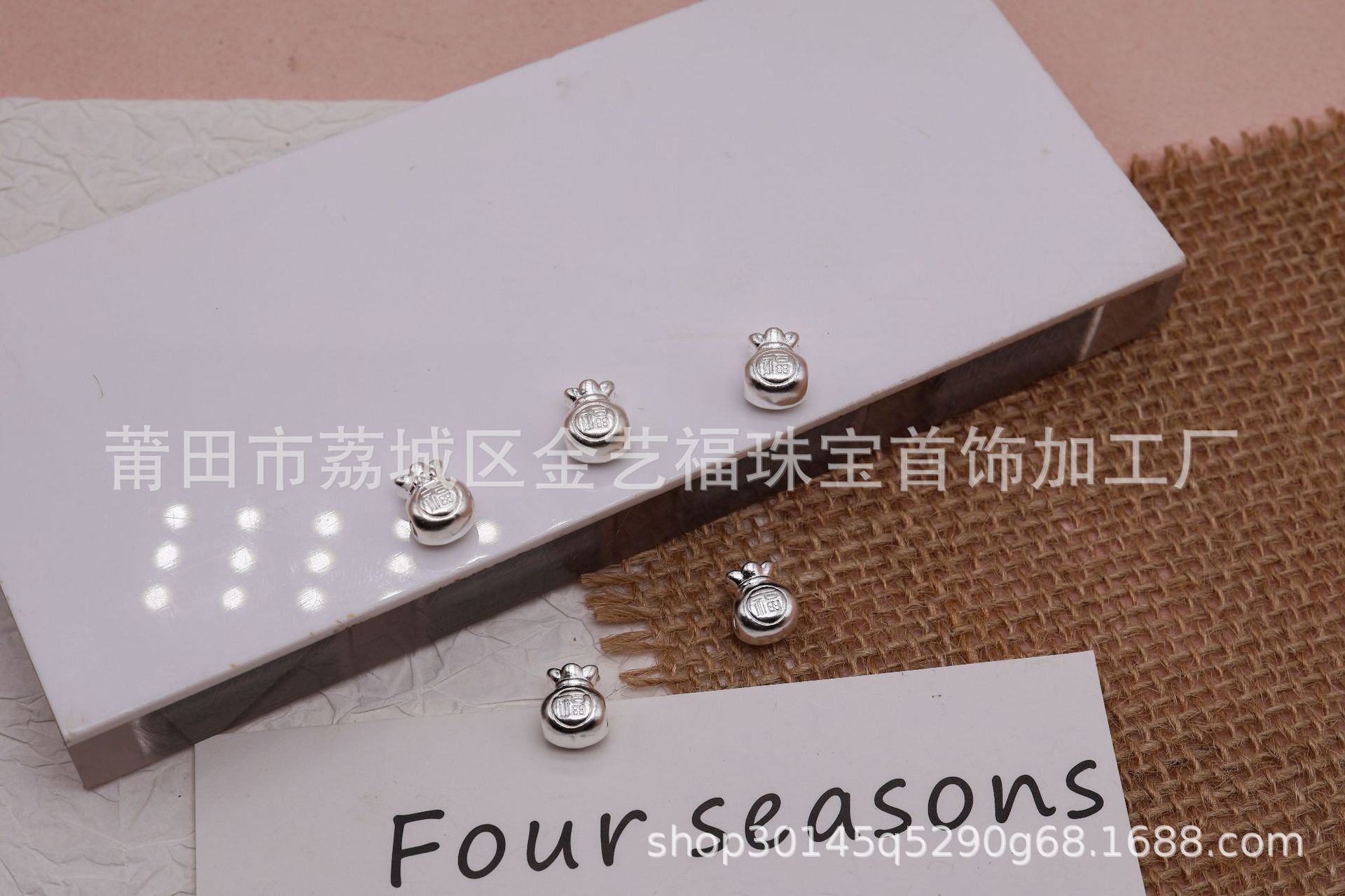 S999 Pure Silver Bowknot Lucky Bag Horizontal Hole Bracelet Spacer Beads Cute Cartoon Woven 3D Silver Jewelry DIY Beading Accessories