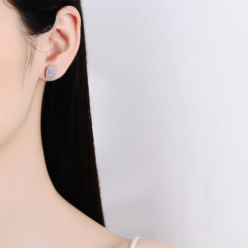 925 sterling silver earrings for women emerald radiant cut moissanite earrings plated with pt950 gold points rose gold