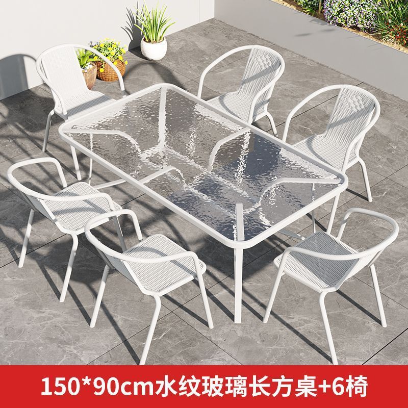 150개 조립된 긴 테이블 + 흰색 통풍 의자 6개