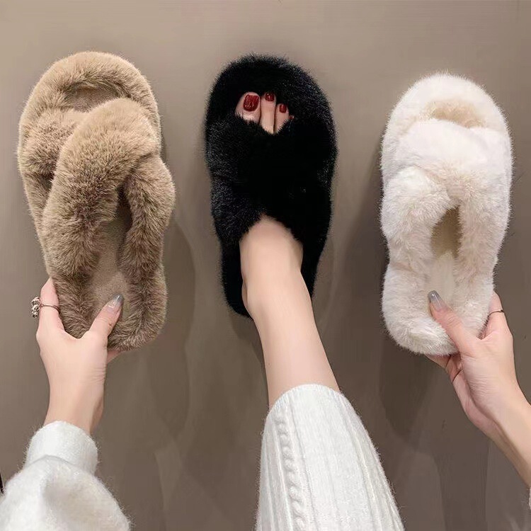 Furry Slippers for Women's Outer Wear 2025 New Korean Style Ins Trendy Shoes Autumn and Winter 2024 Home Cotton Slippers Spring and Summer
