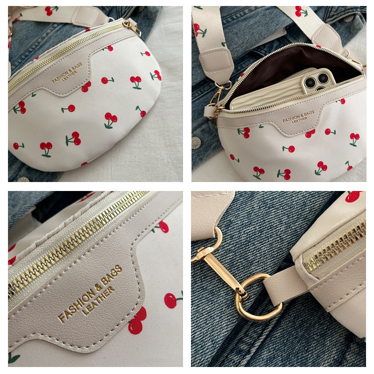 97g Weight Polyester Lining Material Zipper Closure Type Single Shoulder Strap Strap Type Fanny Pack Bags Type Holiday, Daily Occasion PU Material Cherry Pattern All Seasons Season Women's Gender Cute, Streetwear Style Dumpling Shape Shape Women's Cute Streetwear Cherry PU Waist Bags 1