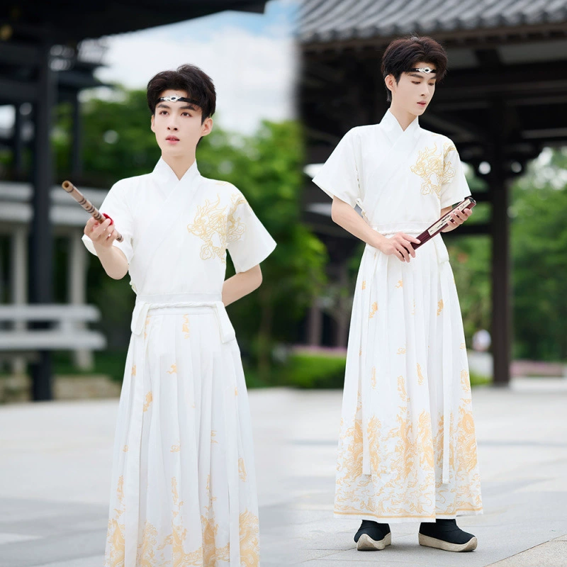 Аутентичный мужской костюм Hanfu в китайском стиле для взрослых, мужской древний костюм с вышивкой и короткими рукавами, комплект древнего мужского костюма