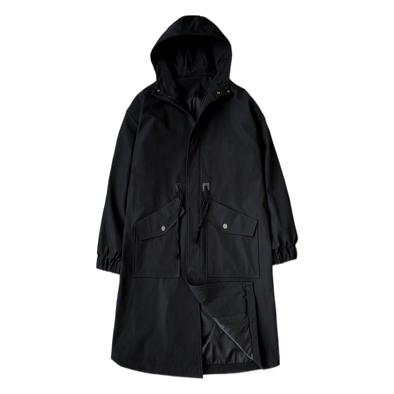 Gabardina negra para hombre de longitud media marca de moda suelta Otoño e Invierno estilo coreano japonés estilo de moda de Hong Kong más tamaño abrigo image 1