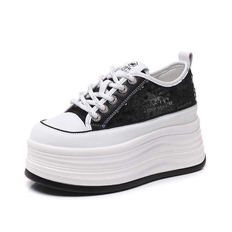 Giày sneaker nữ đế dày lót lưới thoáng khí phối sequin trắng dễ phối đồ — Màu đen