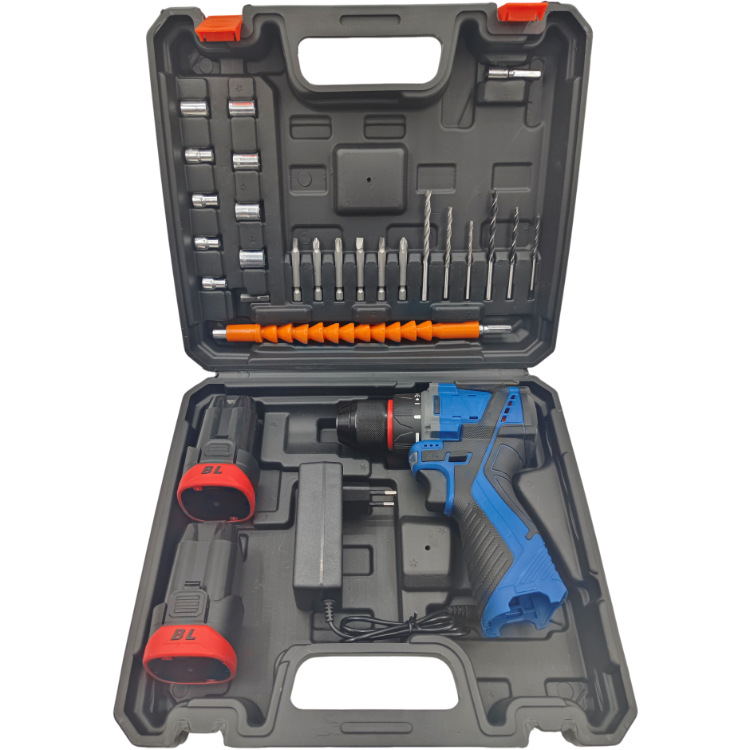 16.8v sin cepillo 2, dos eléctricos y un traje de carga negra y azul