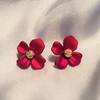 Retro silver needle, red earrings, ear clips, silver 925 sample, flowered, french style, simple and elegant design, wholesale
