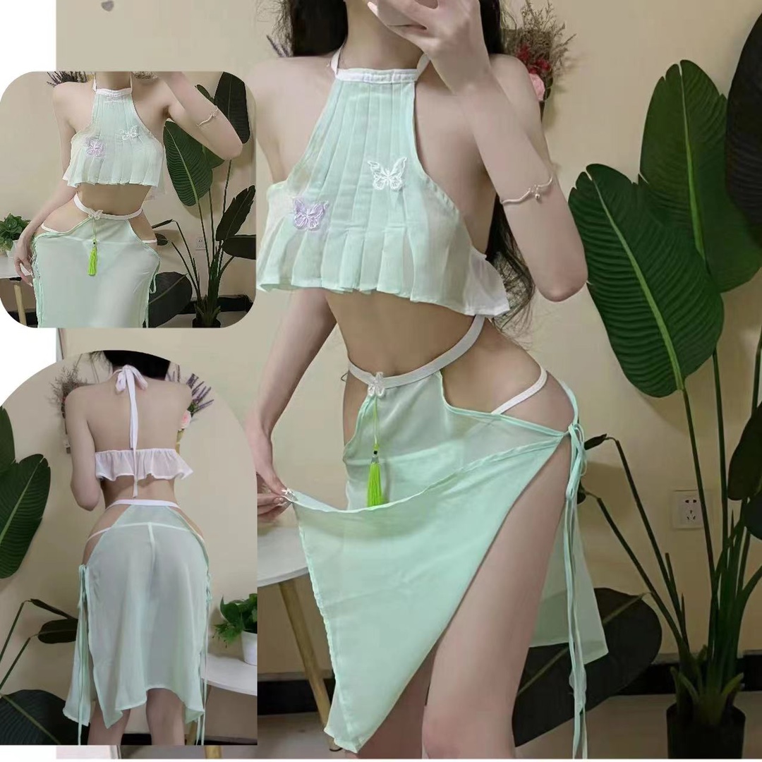 Hanfu-Style Palace Lingerie Set, 3-Piece Halter Tube Top with Skirt and Panties — detail image 3