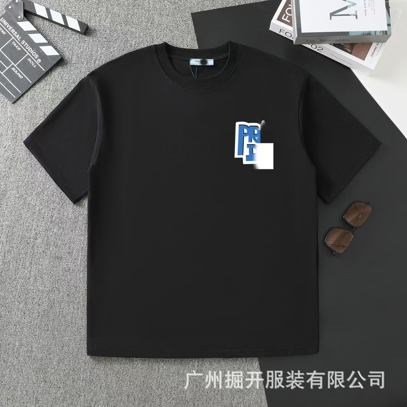 クロスボーダー 2025 夏のトレンドブランド P ファミリー新レタープリントラウンドネック Tシャツカジュアルファッショントレンド半袖男性と女性|undefined