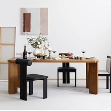 北欧实木餐桌侘寂风复古中古风设计师长方形餐桌白蜡木原木工作台