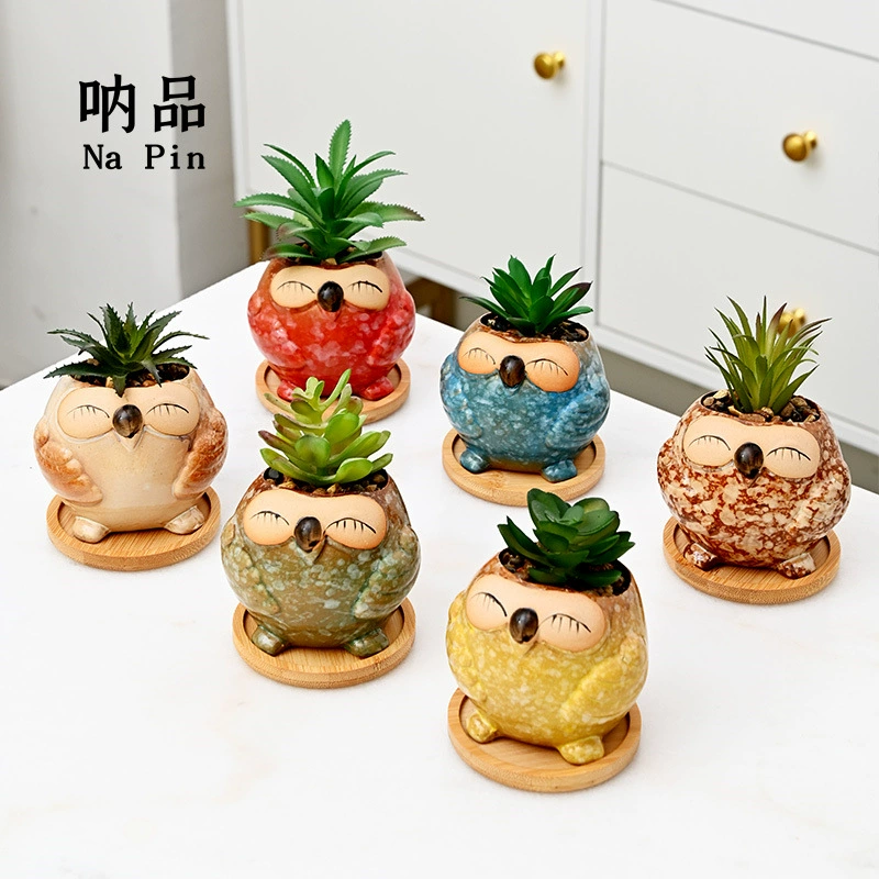 Внешняя торговля Экспорт керамический мясистый цветочный горшок мультфильм сова ручная роспись трансграничный экспорт для прямых продаж с фабрики