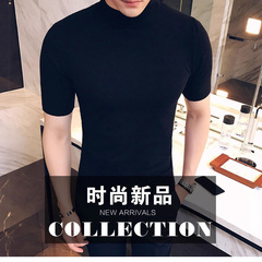 厂家批发男士毛衣半高领短袖中领修身针织衫纯色春秋冬套头打底衫