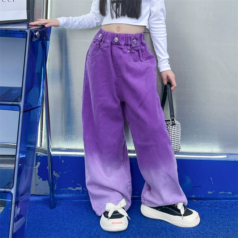 Children's Gradient Denim Jeans, Western Style, Autumn Wide-Leg (110–170 cm)