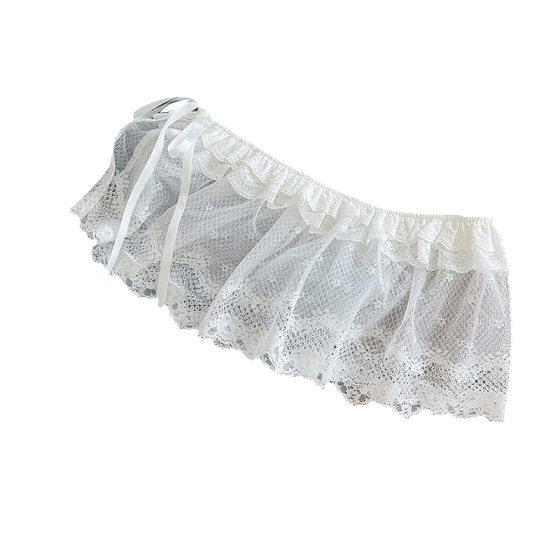 Design sense stacked lace fart curtain spring and summer thin solid color sweet puffy skirt white lace outside wear miniskirt
