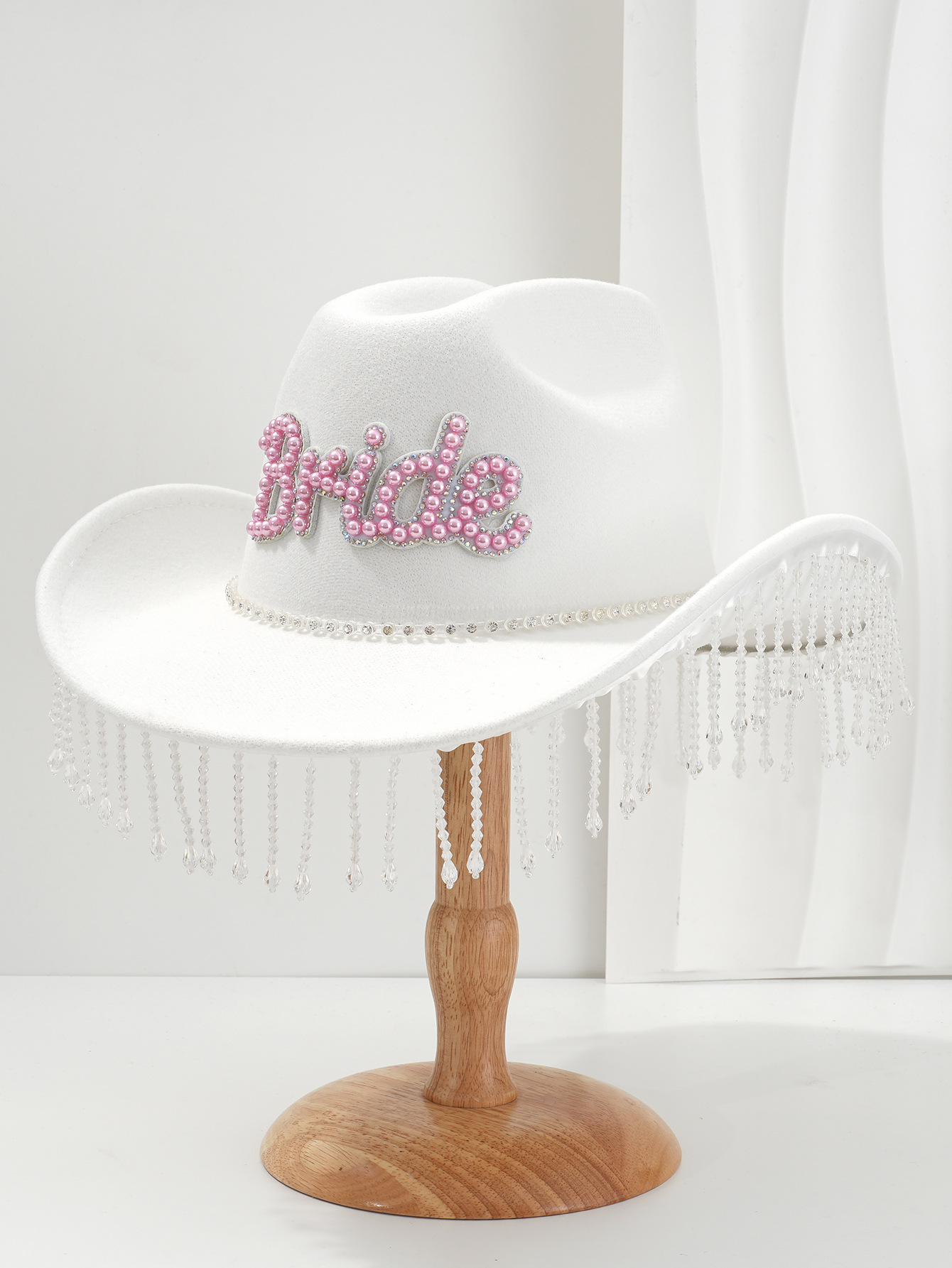 Sombrero de vaquero de fieltro de dama de novia occidental perla BRIDE con colgante de cristal bordilla sombrero sombrero de jazz image 12