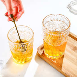 浮雕玻璃杯透明金边太阳花玻璃杯水杯伴手礼酒杯咖啡杯果汁杯